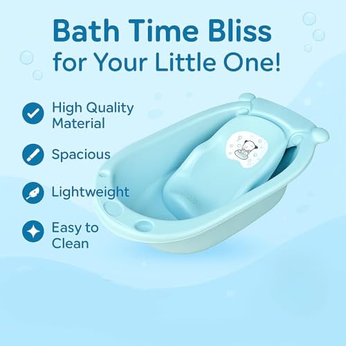 Image of Baby Bath Tub with Support Seat for Newborns & Infants | Portable Anti-Slip Bathtub with Ergonomic Backrest | Compact Shower Stall Tub, Quick & Effortless Bathing (Baby Bathtub)