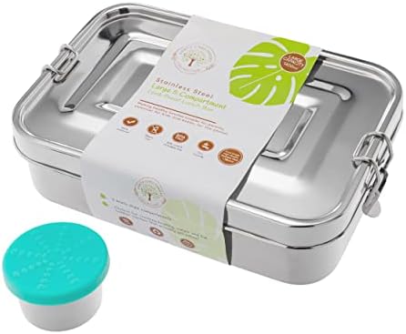 Earth Caretakers Collective Large Leakproof Stainless Steel Bento Lunchbox, 50ml Leakproof Sauce Pot, Eco-friendly, Plastic Free, Reusable, Perfect for Adults or Children, School or Office, 1400ml