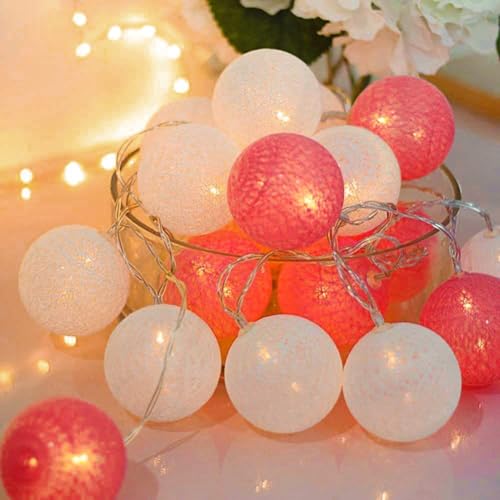 Ciskotu Guirlande Lumineuse Coton Boules Batteries - 3,3M 20 LED Chaîne Lumière Avec Prise pour Chambre Rideau Fête Noël Anniversaire Halloween Mariage...
