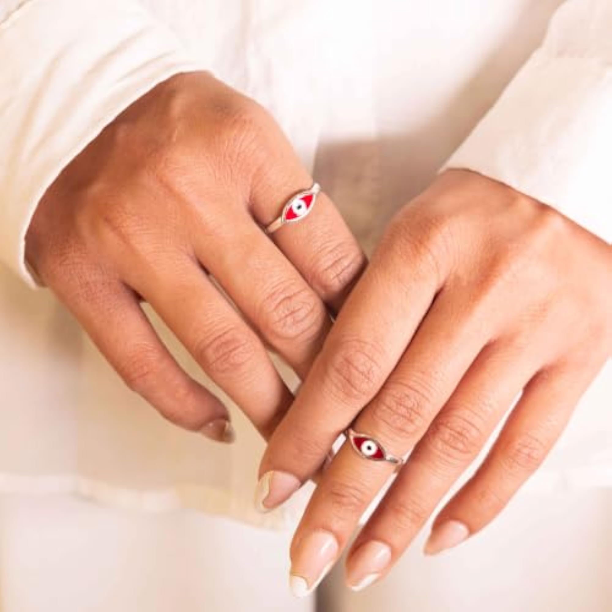 Adya Red Nazar 925 Sterling Silver Toe Ring Pair, Adjustable
