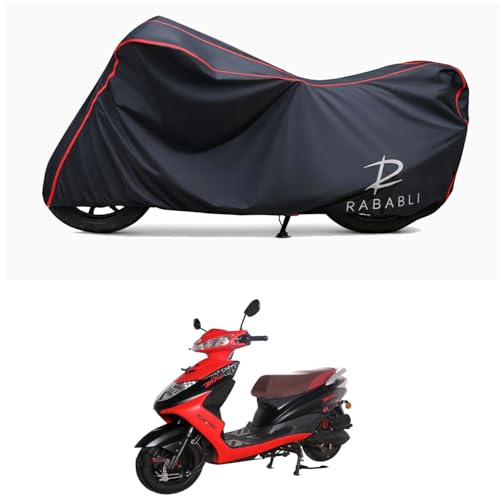 Image of Waterproof Bike Body Cover Compatible for | Ampere V48 Plus | Taffeta Fabric, Red Piping Design, Bottom Elastic Fit | Dustproof, Sun UV & Rain Protection for All Bikes