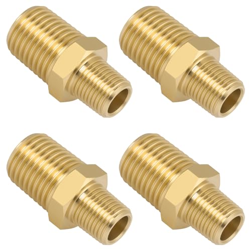 4PCS 1/8" NPT Male x 1/4" NPT Male Brass Nipple, Straight Male Pipe Coupler