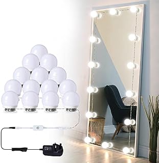 HURYEE Hollywood Style LED Vanity Mirror Lights Kit with Dimmable Light Bulbs, Stick on Lighting Fixture Strip for Makeup Vanity Table & Dressing Room/Bathroom Mirror (Plug, 14 Bulbs)