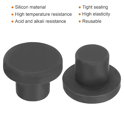 Image of UXCELL High Temp Silicone T-Shaped Solid Rubber Stopper Plugs - Dia 11mm /0.43 inch, Black, Pack of 20 (OD 19mm)