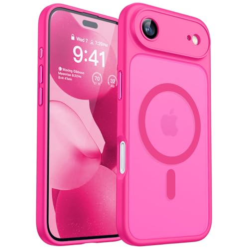 Image of CANSHN Magnetic Compatible with iPhone Air Case(6.5 Inch), Upgraded [Full Camera Protection] [Compatible with Magsafe] [Translucent Matte] Shockproof Phone Cover for iPhone 17 Air Case,Hot Pink