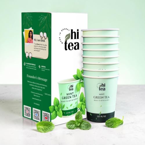 Image of HI TEA Mint Green Tea | Just Add Hot Water | Instant Green Tea Cups | 8 Cups /Box