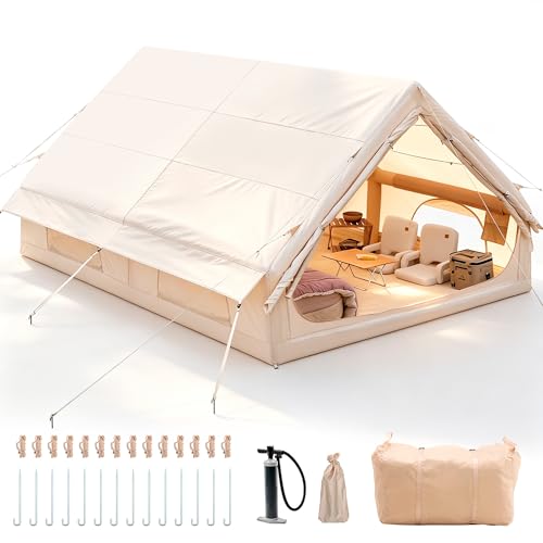 400x300x210cm Aufblasbares Gampingzelt für 4-10 Personen Großes Outdoor Zelt mit Luftpumpe & Mesh Fenster 420D Oxford Wasserdicht 3000mm & UV50+ für 4 Jahreszeiten 5 Min Schneller Aufbau