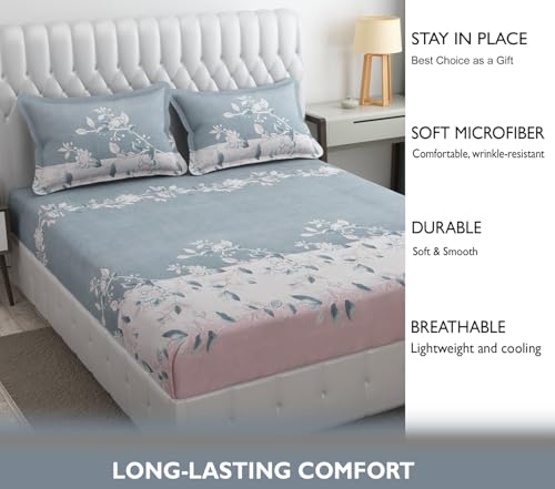 Image of Fresh From Loom King Size Floral Print Microfiber Bedsheet Set - 240 TC, Anti Fade, Includes 2 Pillow Cover (90 x 95 inch| Grey, Walnut)