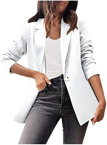 Women's Casual Office Blazers Suit Open Front Trench Coats Business Lapel Button Work Shacket Jackets Loose Fit Outerwear White