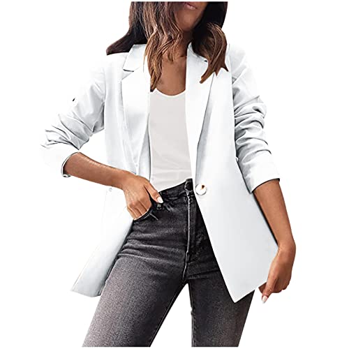Women's Casual Office Blazers Suit Open Front Trench Coats Business Lapel Button Work Shacket Jackets Loose Fit Outerwear White #TOP27