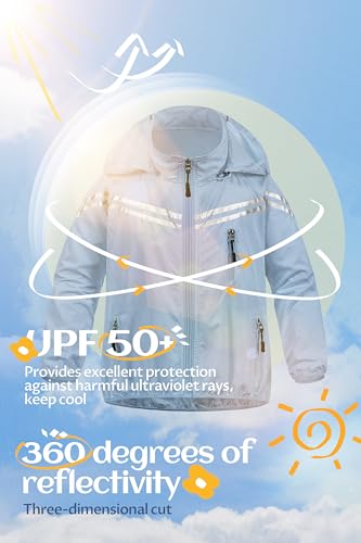 Image of CREATMO US Boys Girls Rain Coat Kids Reflective Cycling Jacket Waterproof Packable Children Windbreaker With Removable Hood