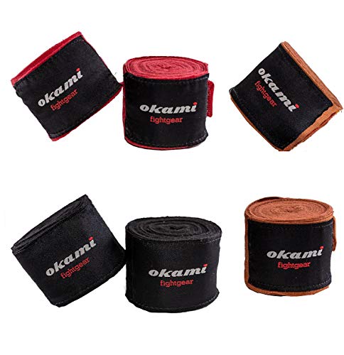 OKAMI Fightgear Handbandagen teilelastisch - 4,60m - Boxbandagen MMA Boxen Bandagen Wickelbandagen Boxen Muay Thai (Schwarz) Cover