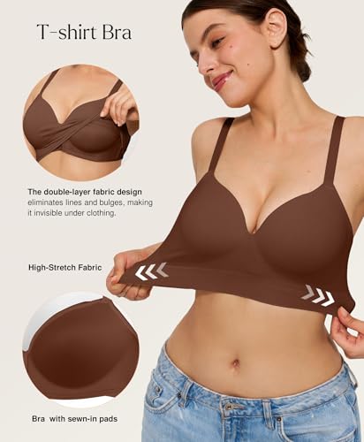 Image of Popilush Bras for Women No Underwire Seamless Wireless Support Bra Full Coverage Comfort T Shirt Bralette