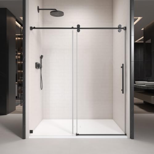 68'' - 72'' W x 76'' H Single Sliding Frameless Shower Door with 3/8 Inch (10mm) Clear Glass in Matte Black