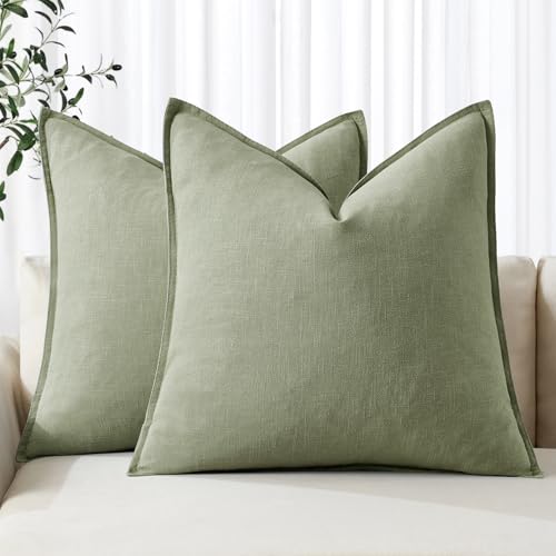 MIULEE Decorative Linen Euro Sham Pillow Covers...