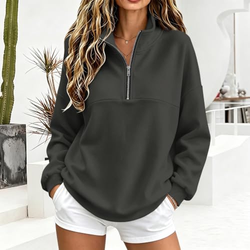 Quarter Zip Sweatshirt Women Loose Fit Fleece Lined Sweatshirt Sweat Shirt - image 2