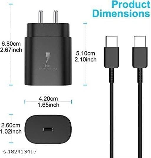 Image of Original Super Fast Charger with C to C Cable Compatible with Samsung | S23 Fe / S22 / S21 Fe 5G / S20 (Adapter*Cable)*Black | 25Watts GFR568