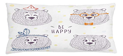Lunarable Cartoon Throw Pillow Cushion Cover, Themed Bear in Styles with Sketchy Hand Drawn Image Art, Decorative Square Accent Pillow Case, 36