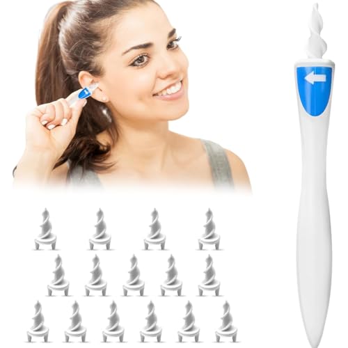 AYVRUOP Limpiador Oidos Adultos,Quitar Cera Oidos,Kit de limpieza para Oídos,con 16 Suaves Flexibles 360 Grados Espiral Silicón,Elimina el Agua y la Suciedad,Kit Unisex para el Cuidado