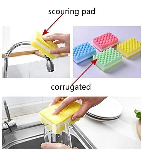 RRJ Multi Use Cleaning Sponges | Non Scratch Sponge | Dish Cleaning Scrubbing | for Kitchen/Bathroom/Car | Household Cleaning Supplies | Utensil Washing Cloth Pad (Pack of 3 PCs,Multicolor) 1