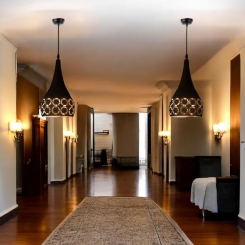 Image of GreyWings Black Aluminium Hanging Light for Home, Designer Pendant Light with E27 Holder, Modern Ceiling Hanging Lamp for (Bulb is not Included) Small Pack of 2