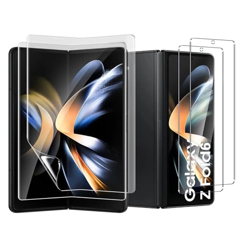 ELEYBTEH Screen Protector for Samsung Galaxy Z Fold 6 5G 2 Pack Front Tempered Glass Saver with 2 Pack Inner Soft Flexible TPU Film Anti Shatter Case Friendly Bubble Free Anti-Scratch