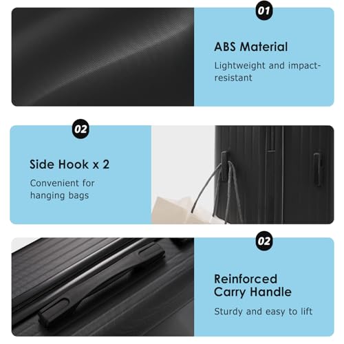 Image of Hardshell Luggage Sets, Lightweight Stripes Suitcases with Spinner Wheels, Black1