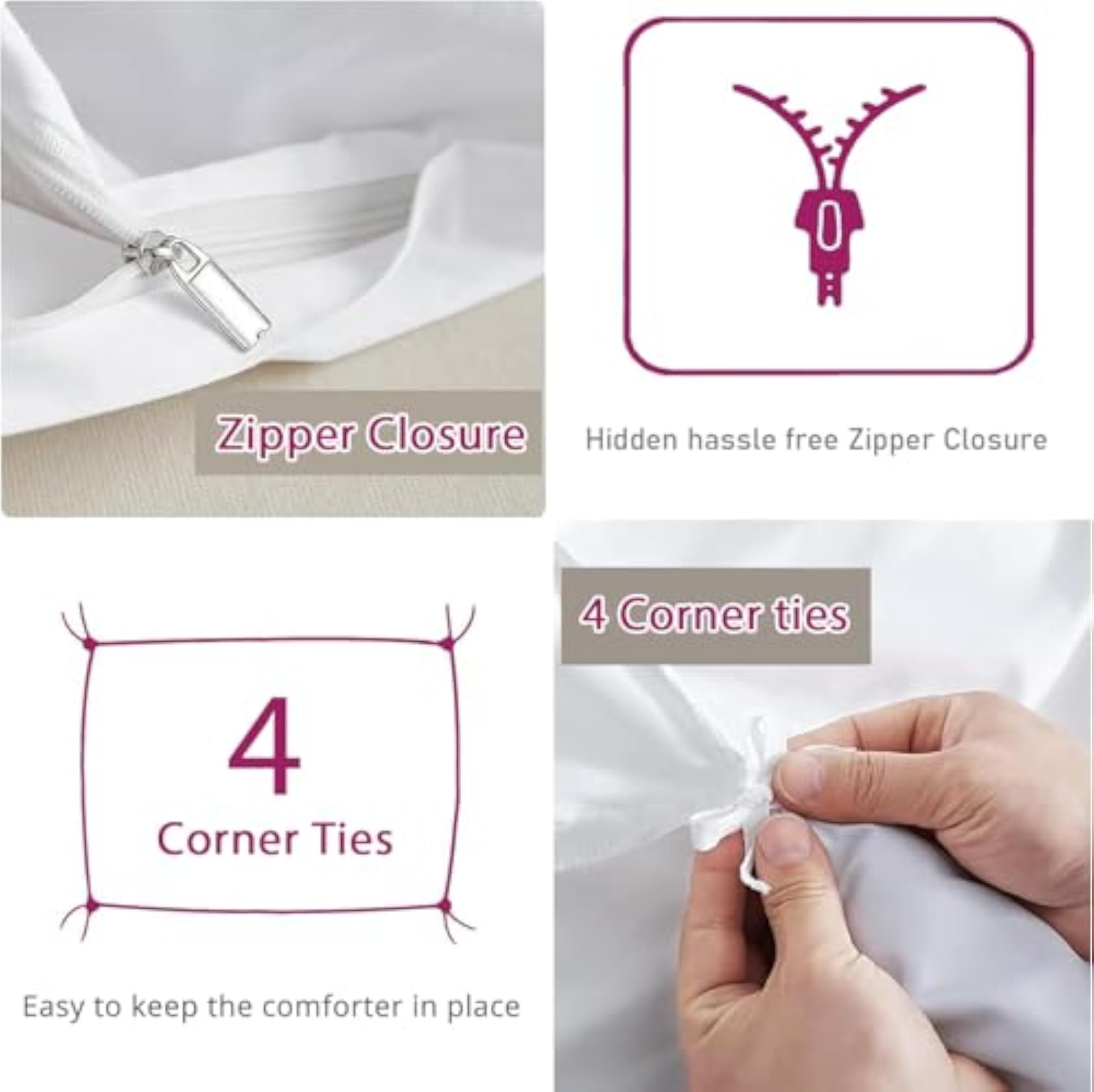 Zippered 100% Cotton Satin Stripe King Size Duvet Cover
