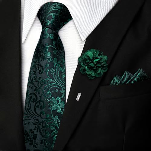 Image of DiBanGu Mens Zipper Tie Silk Pre-Tied Necktie with Gift Box | Jacquard Woven,Paisley Solid Plaid Pattern,6PCS with Pocket Square,Cufflinks and Lapel Pin,for Wedding Party Formal Business