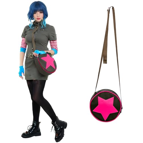 Round retro shoulder bag military green novel pink five-star decoration waterproof adjustable shoulder strap crossbody bag4