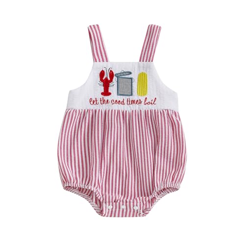 Image of Afunbaby Baby Boy Girl Bubble Romper Crawfish Boil Onesie Stripe Bibs Suspenders Overalls Summer Clothes Outfit Newborn
