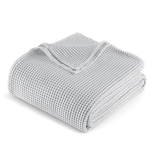 Exclusivo Mezcla 100prozent Baumwolle Decke Waffeldecke als Bettüberwurf, Weiches Leichtes & Atmungsaktives Baumwolldecke Tagesdecke für Sofa & Bett, Alle Jahreszeiten, 150x200 cm, Hellgrau