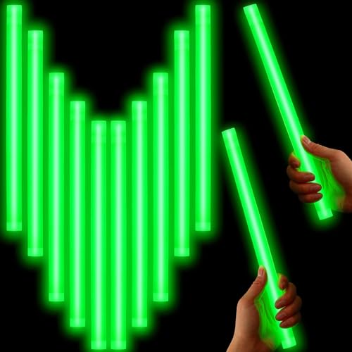 Lewtemi 10 Pcs Large Glow Sticks Jumbo Big Giant Halloween Christmas Emergency Light Stick for Camping Accessories Survival Kit(Green 14 Inch)