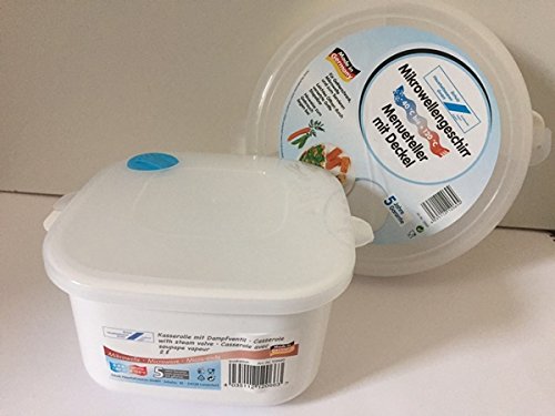 Set assiettes micro-ondes Assiette Menu + Casserole carrée 2L micro-ondes Harnais M Couvercle pour micro-ondes Micro Onde chauffer congeler