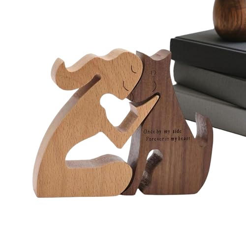 Mixnexorad Figuras de Perros para la Decoración del Hogar | Figura Decorativa Emocional De Madera Hecha A Mano,Estatuas De Mujer Besando A Un Perro - para La Casa La Habitación El Dormitorio Los