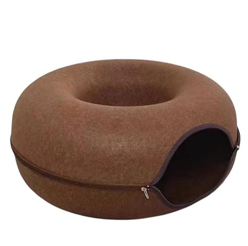 SJGEIDM 2個猫用トンネルベッド、猫用ドーナツ、ペットハウス、フェルト製猫用ゲーム (コーヒー色(とろみ付き)(2個),8斤の猫用ベッド 50*50*20; オリジナル猫)