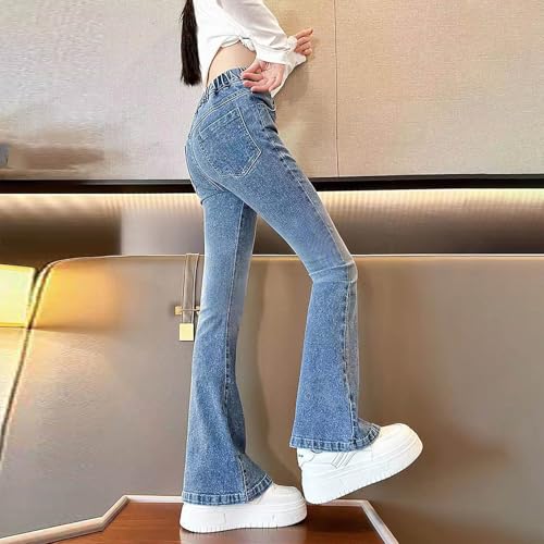 wodceeke Girls Flare Jeans Wide Leg Stretch Denim Pants High Waisted Bell Bottom Boyfriend Jeans for Kids 5-15 Years4