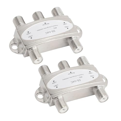 2Pcs Satellite Signal Switch Splitter, 4x1 DiSEqC Switch with High Isolation Broadband, 75? Port Impedance, 20dB Isolation