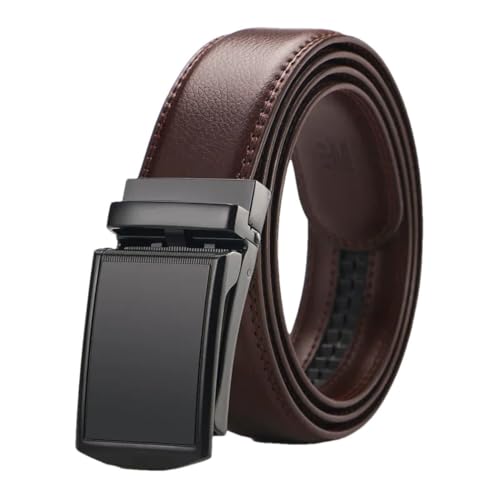 Men Business Leather Belt with Subtle Shine and Adjustable Buckle