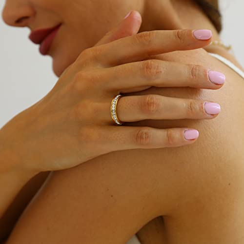 Kyazeo Dainty Cubic Zirconia Rings For Women 18K Gold Plated Simple Cz Diamond Love Eternity Band Stackable Rings Wedding Engagement Band Size 5-9 #TOP5