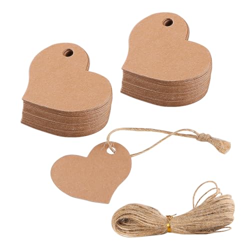 100Pcs Kraft Paper Gift Tags with 20M Jute Rope Brown Blank Price Tags Luggage Labels with String for Presents Wedding Birthday Easter Valentines Day DIY Craft Decoration