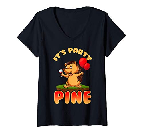 Mujer It's Party Pine Adorable Porcupine Pun Cute Drinking Camiseta Cuello V