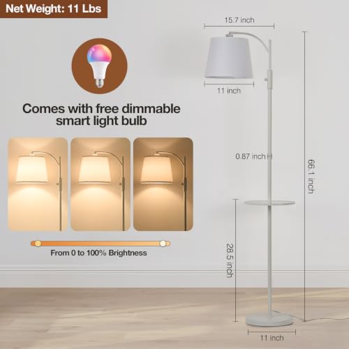 Image of AIDENOEY Smart Floor Lamp with Side Table | Stepless Dimming, RGB Multi-Color | Adjustable Swivel Head | Voice Control with Alexa & Google Assistant |White Lamp for Living Room,Bedroom,Home Office