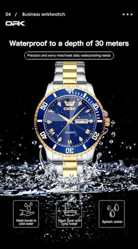 Image of OPK Watches for Men Diamond Roman Analog Mens Watches Waterproof Large Stainless Steel Men Wrist Watch Business Father Gift Watch Blue