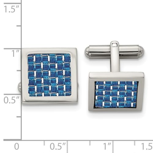 Mancuernillas de Acero Pulido y Fibra de Carbono Azul 16x16mm miniatura 2