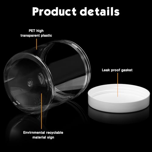 Image of Patelai 4 Pcs Plastic Jars Wide Mouth with Lids,16 Ounce,White | Travel Size for Creams Oils, Clear Round Storage Cosmetics Containers, Leak Proof Screw on Lids for Makeup Beauty DIY