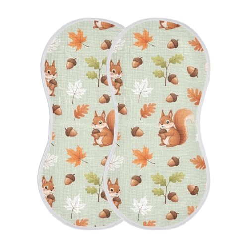 2 Pack Muslin Burp Cloths Squirrel Leaves Fall Cotton Baby Burp Cloths Extra Absorbent and Soft Thick Burping Cloth for Newborn Babies 22