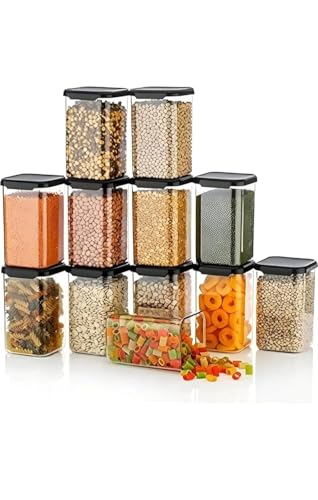 Image of Airtight Plastic Square Container Set for Kitchen Storage | Unbreakable & Space-Saving Containers | Food Storage Jars Set (Pack 10-1100 ml)