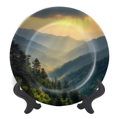Decorative Plates for Display Sunset Morton s Overlook Great Smoky Mountains National Pa Gift Plates Ceramic Collections Plates Hanging Artwork for Living Dining Room Kitchen Souvenir