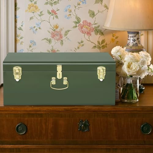 Image of Vixdonos Large Metal Trunk Decorative Storage Box College Dorm Chest with Handle